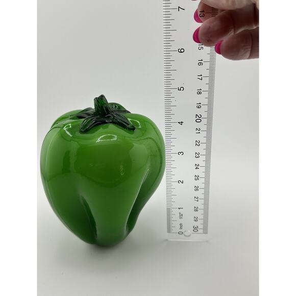 Vintage 5" Pepper Hand Blown Murano Style Green Glass Paperweight - Picture 7 of 8